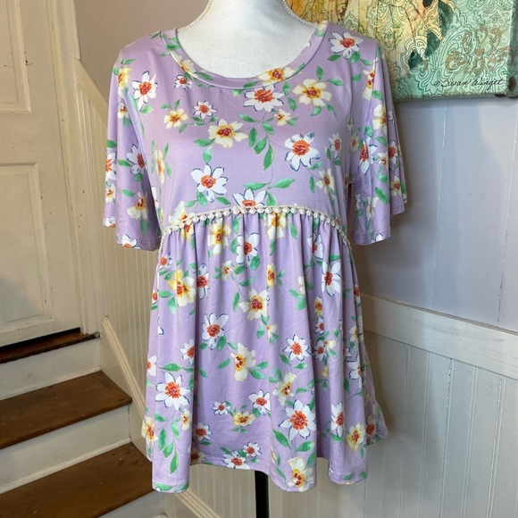 Dreamy Lilac Crochet Lace Babydoll Peplum Top - Cottagecore Meets Y2K - Picture 4 of 11